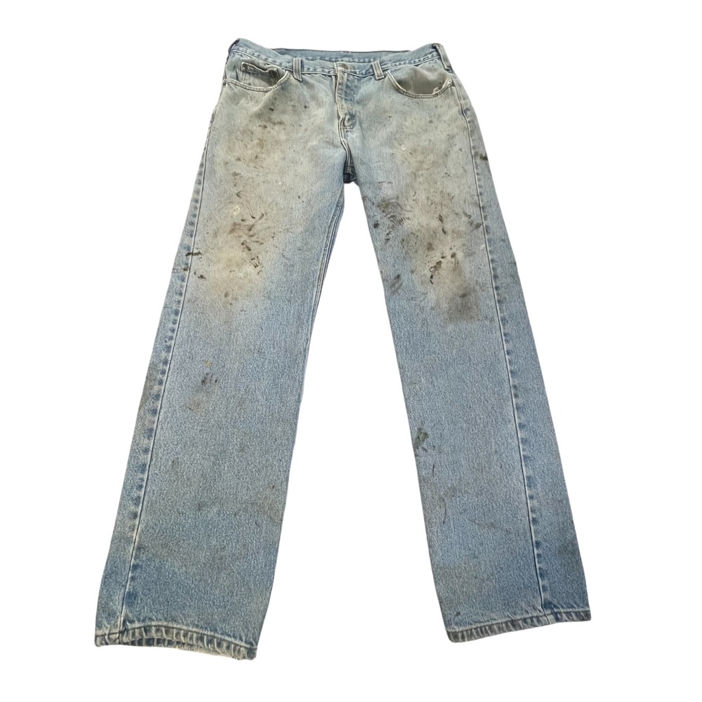 Carhartt Mens Distressed Work Jeans 36x32 Straight Leg Thrashed Denim